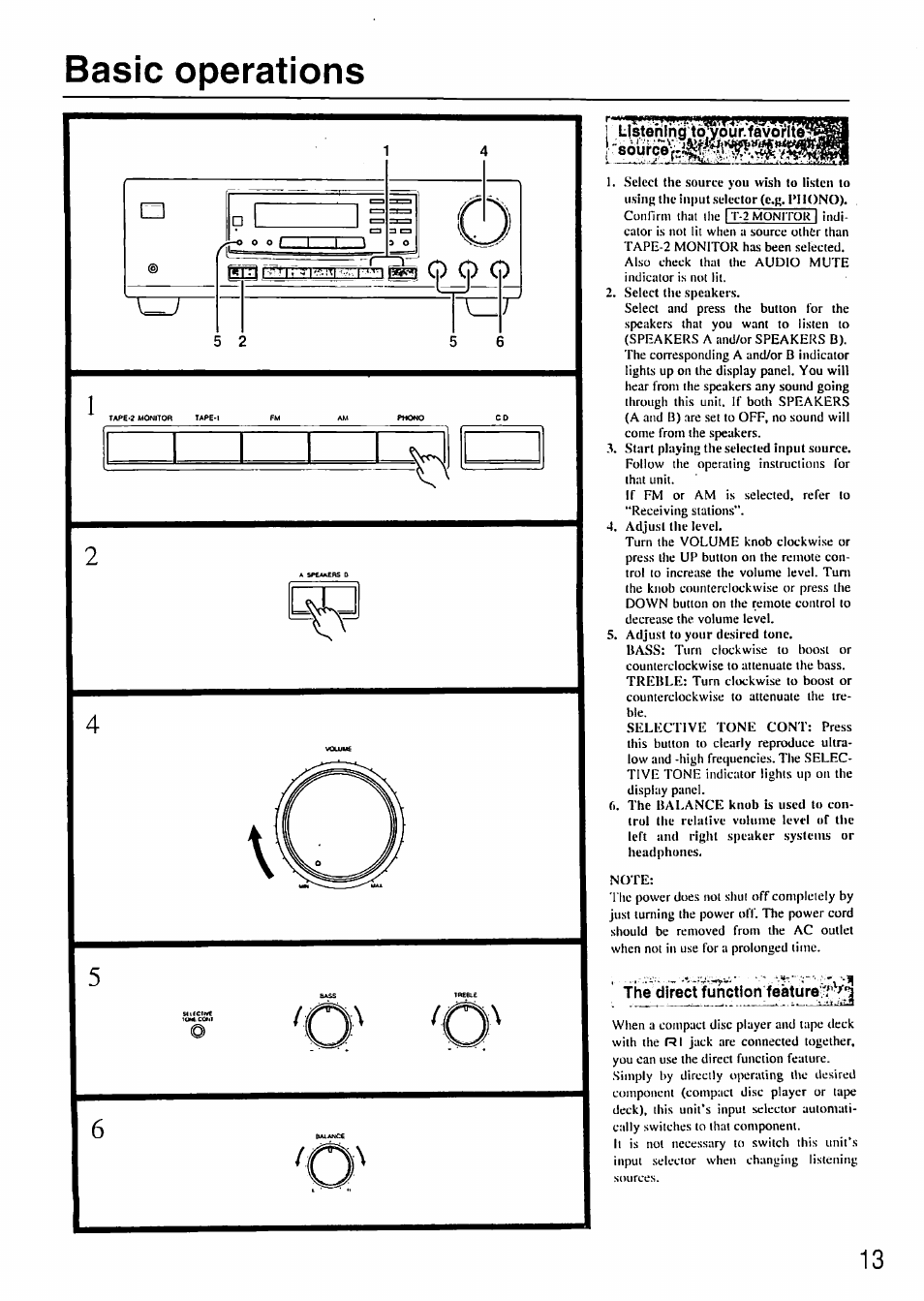 Basic operations, The direct function feature | Onkyo TX-8211 User Manual | Page 13 / 24