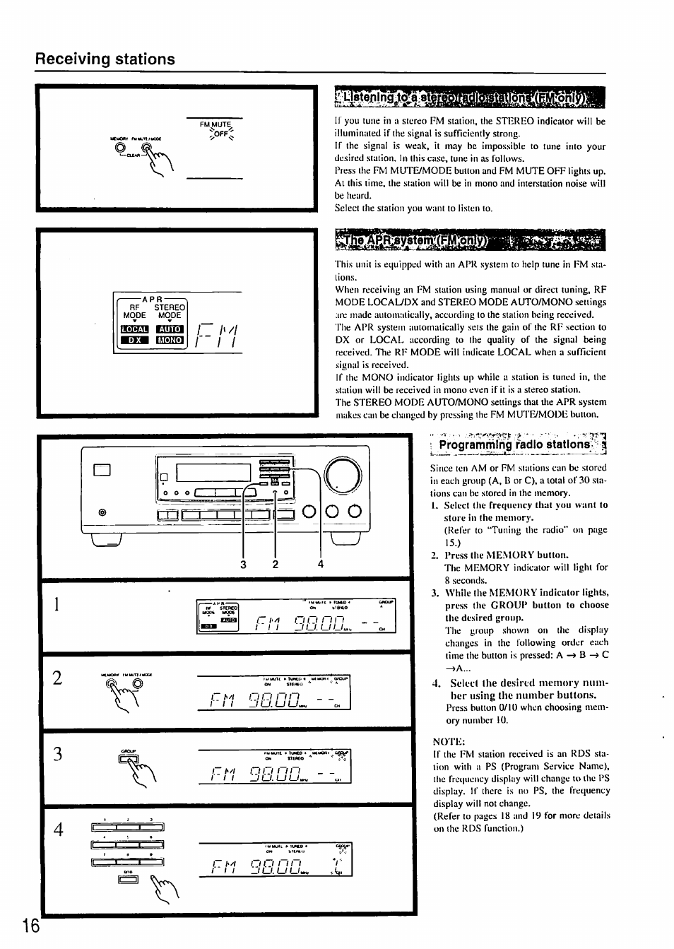 Receiving stations, Programming radio stations- j | Onkyo TX-8211 User Manual | Page 16 / 24