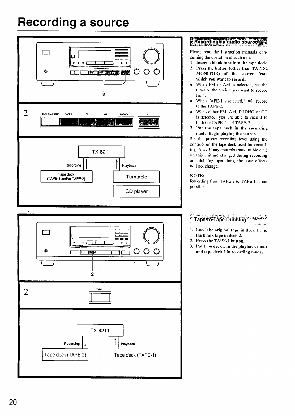 Recording a source | Onkyo TX-8211 User Manual | Page 20 / 24