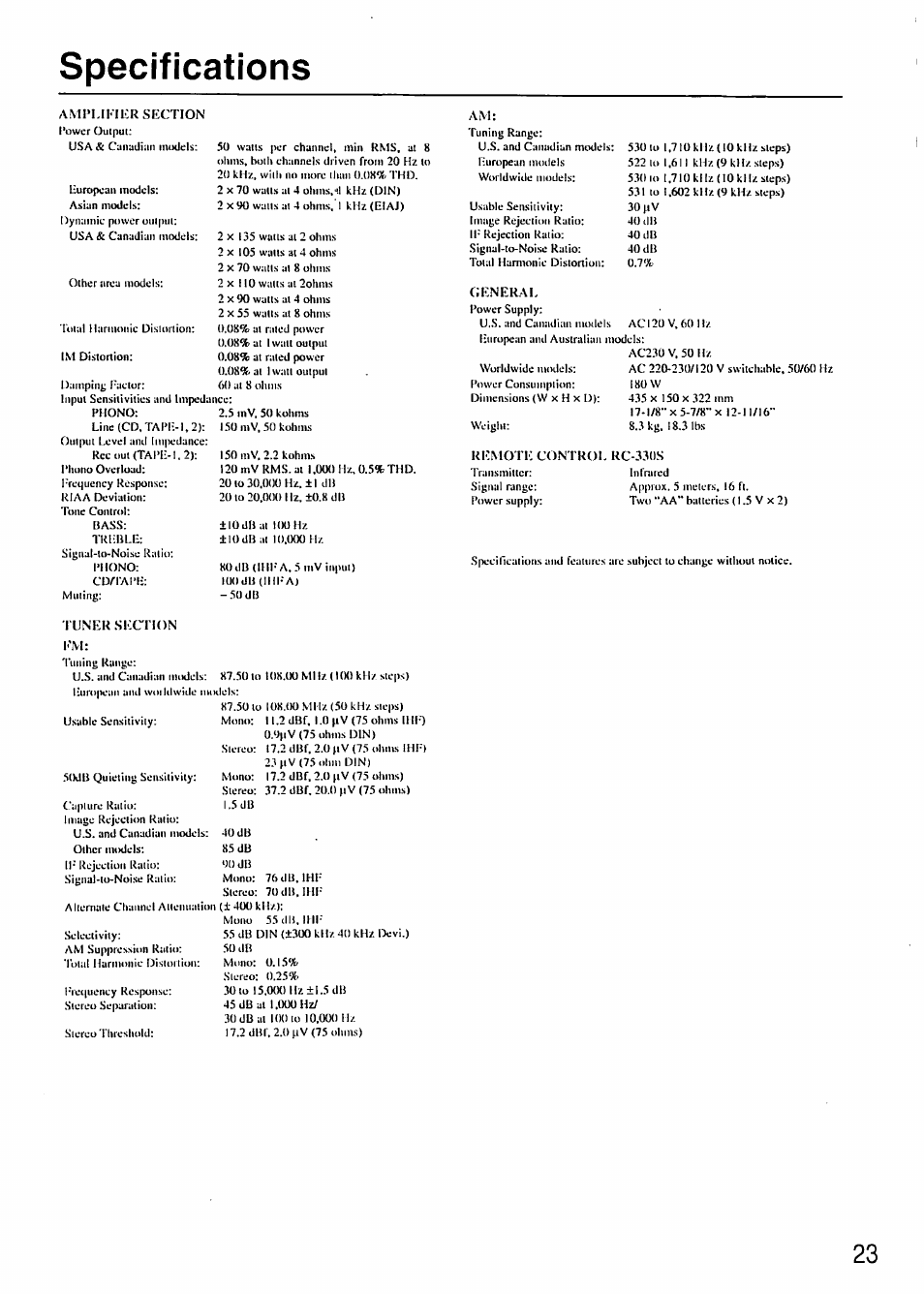 Specifications | Onkyo TX-8211 User Manual | Page 23 / 24