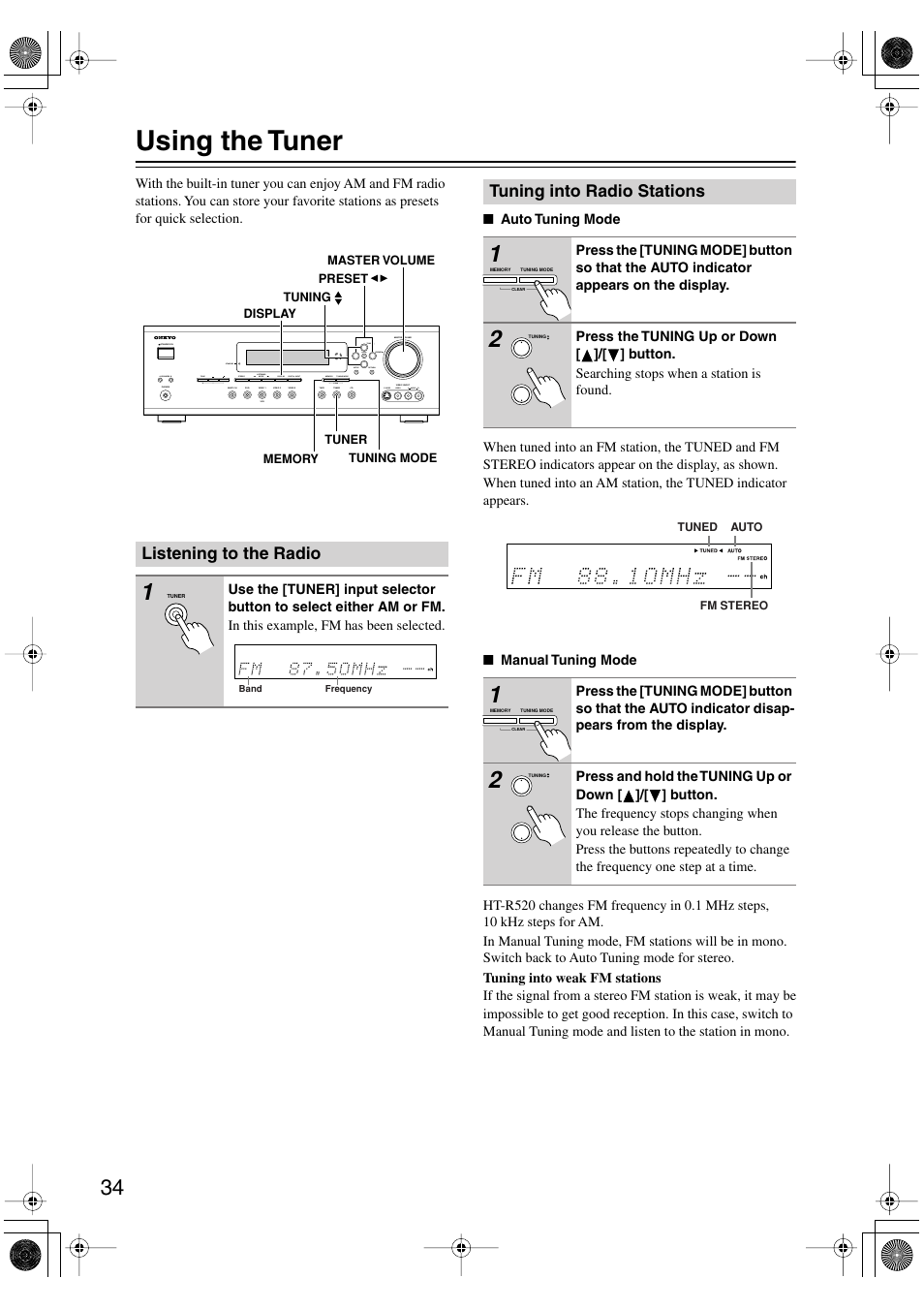 Using the tuner | Onkyo HT-R520 User Manual | Page 34 / 68