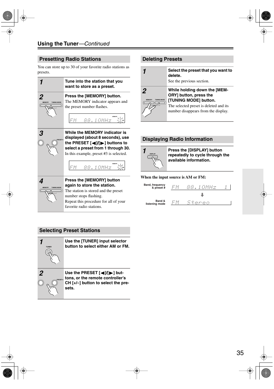 Using the tuner —continued | Onkyo HT-R520 User Manual | Page 35 / 68