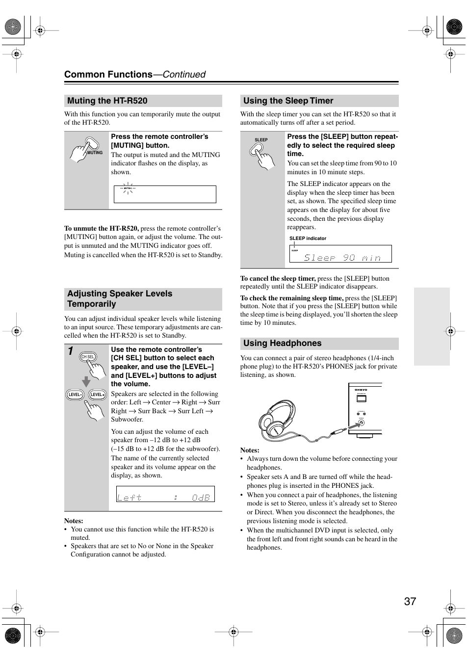 Common functions —continued | Onkyo HT-R520 User Manual | Page 37 / 68