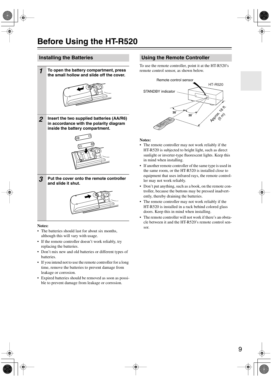 Before using the ht-r520 | Onkyo HT-R520 User Manual | Page 9 / 68