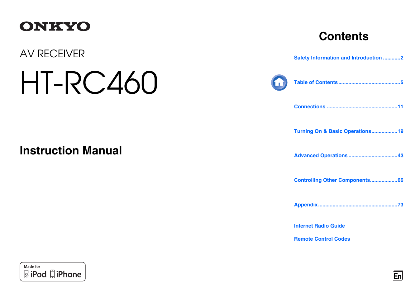 Onkyo AV RECEIVER HT-RC460 User Manual | 140 pages