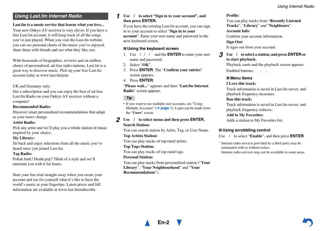 Using last.fm internet radio, En-2 | Onkyo AV RECEIVER HT-RC460 User Manual | Page 118 / 140