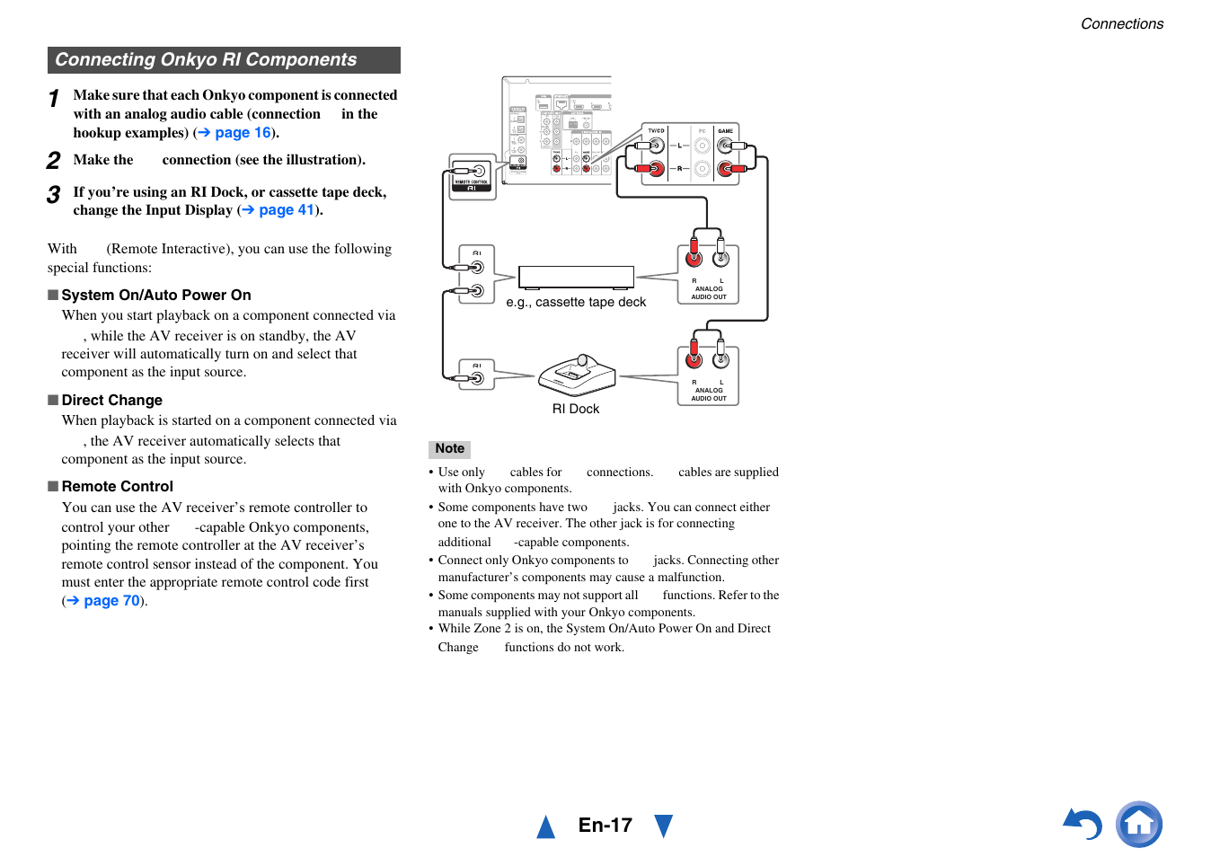 Connecting onkyo ri components, En-17 | Onkyo AV RECEIVER HT-RC460 User Manual | Page 17 / 140