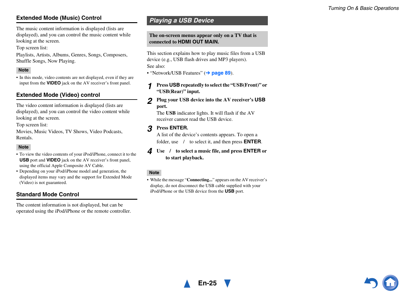 Playing a usb device | Onkyo AV RECEIVER HT-RC460 User Manual | Page 25 / 140