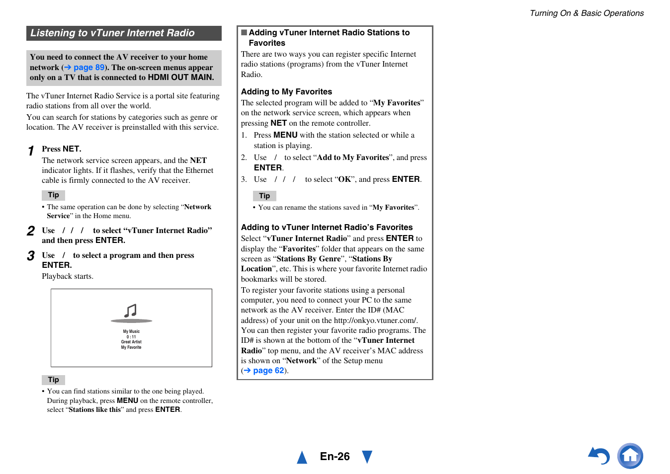 Listening to vtuner internet radio, Cator, En-26 | Onkyo AV RECEIVER HT-RC460 User Manual | Page 26 / 140