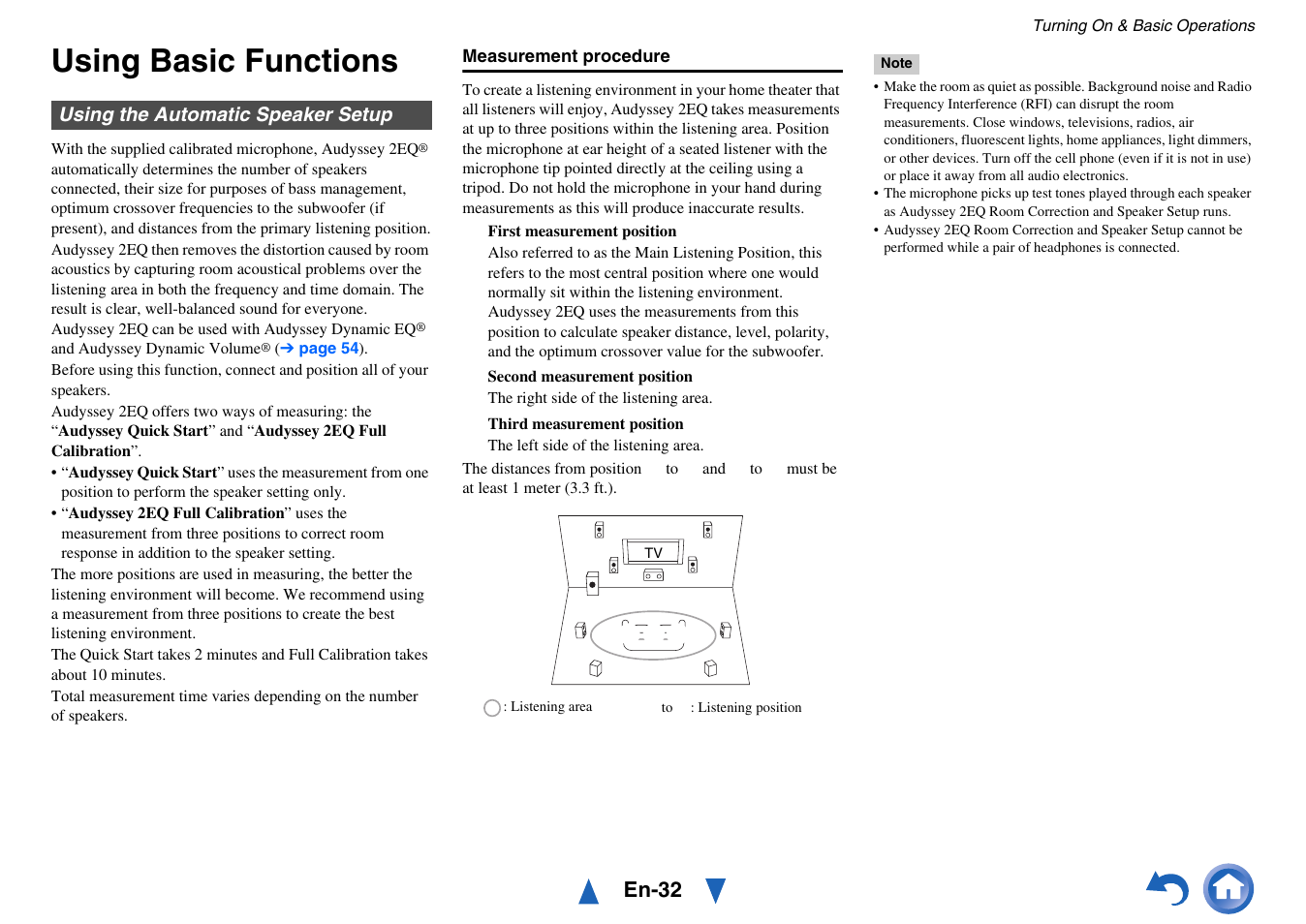 Using basic functions, Using the automatic speaker setup, Of “using the automatic speaker setup | En-32 | Onkyo AV RECEIVER HT-RC460 User Manual | Page 32 / 140