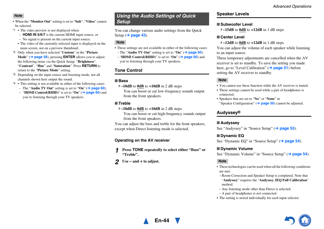 Using the audio settings of quick setup, E mode, Listening mode | En-44 | Onkyo AV RECEIVER HT-RC460 User Manual | Page 44 / 140