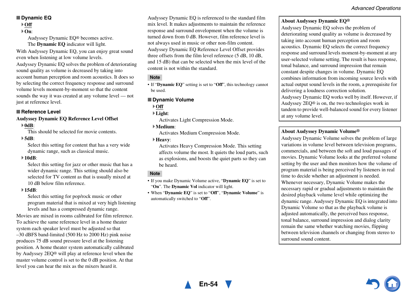 Dynamic eq, Dynamic volume, See “dynamic eq” in “source | See “dynamic volume” in “source, En-54 | Onkyo AV RECEIVER HT-RC460 User Manual | Page 54 / 140