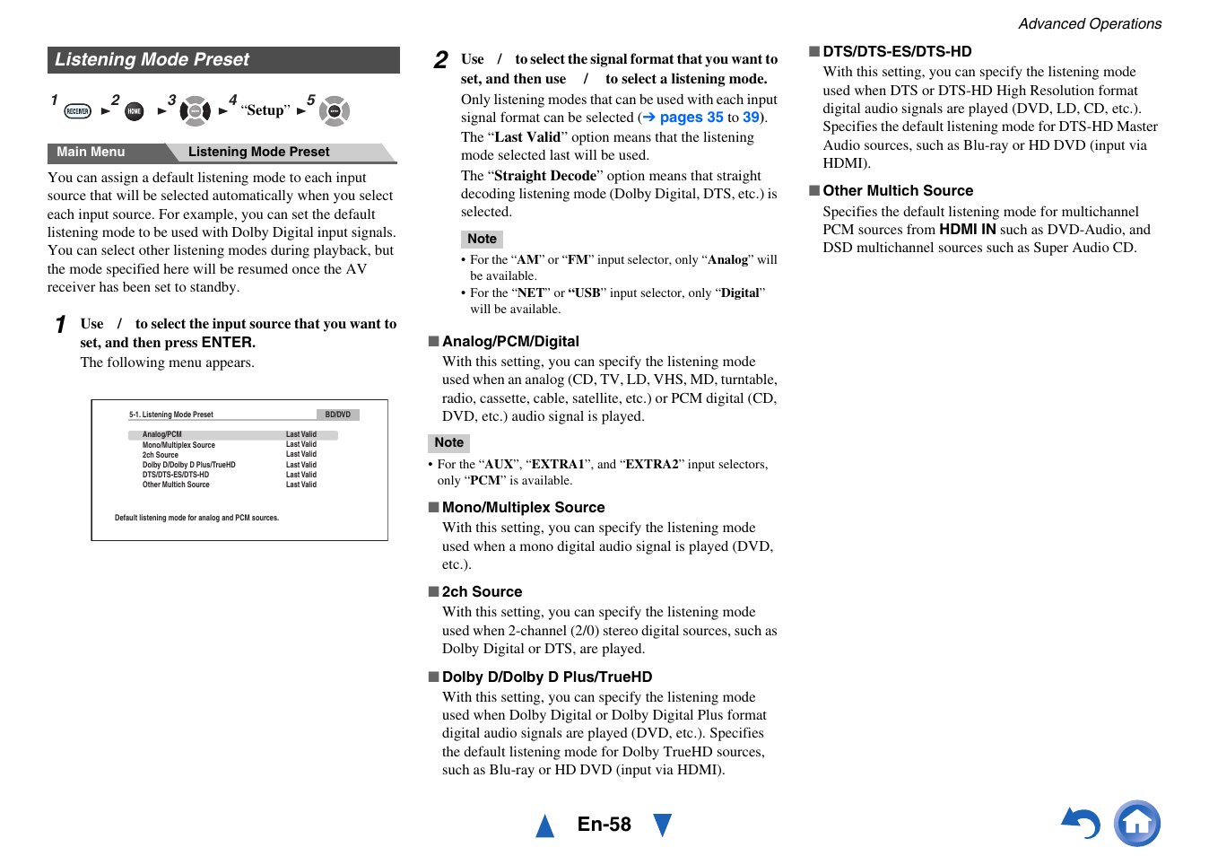 Listening mode preset, En-58 | Onkyo AV RECEIVER HT-RC460 User Manual | Page 58 / 140