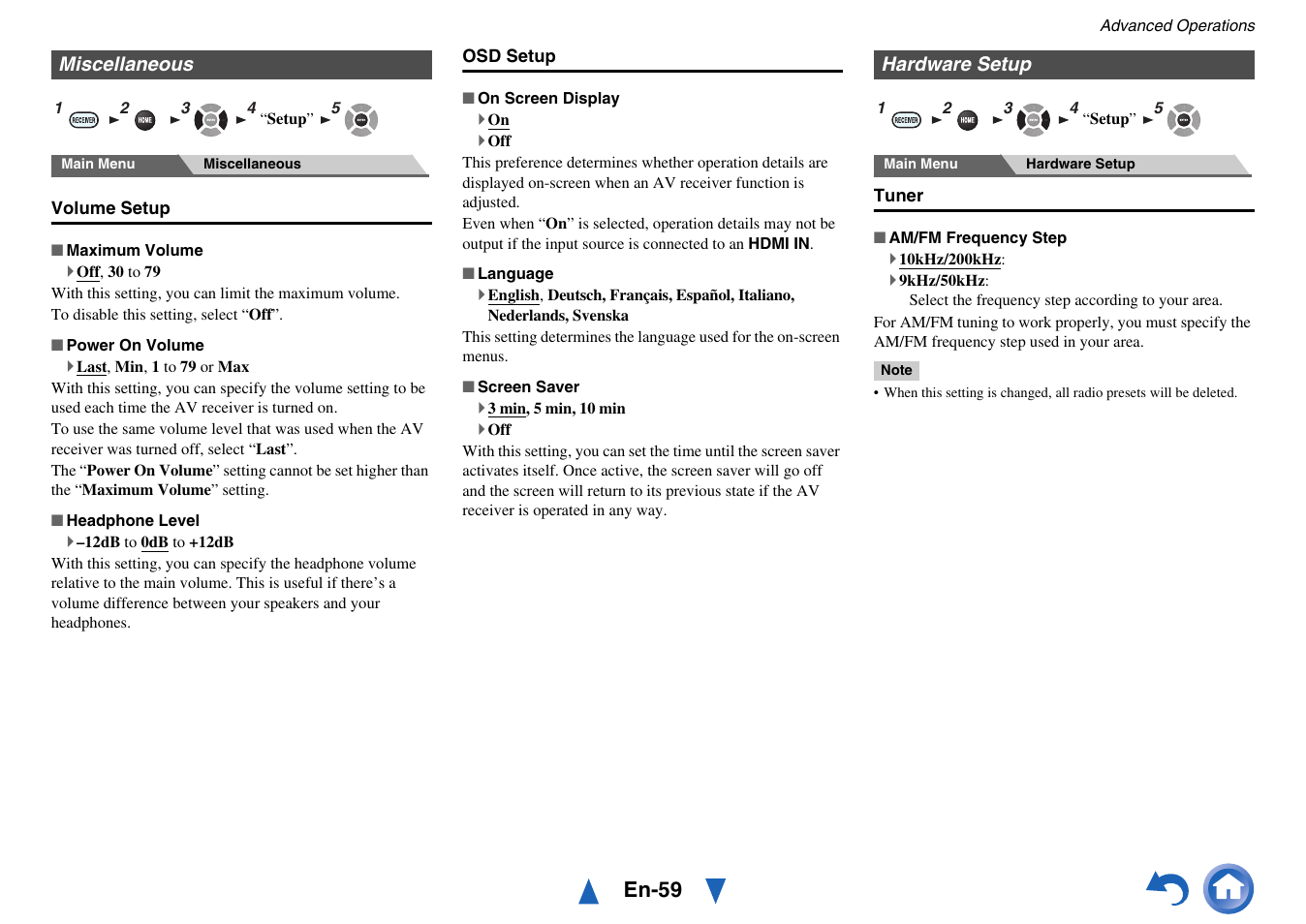 Miscellaneous, Hardware setup, Miscellaneous hardware setup | En-59 | Onkyo AV RECEIVER HT-RC460 User Manual | Page 59 / 140