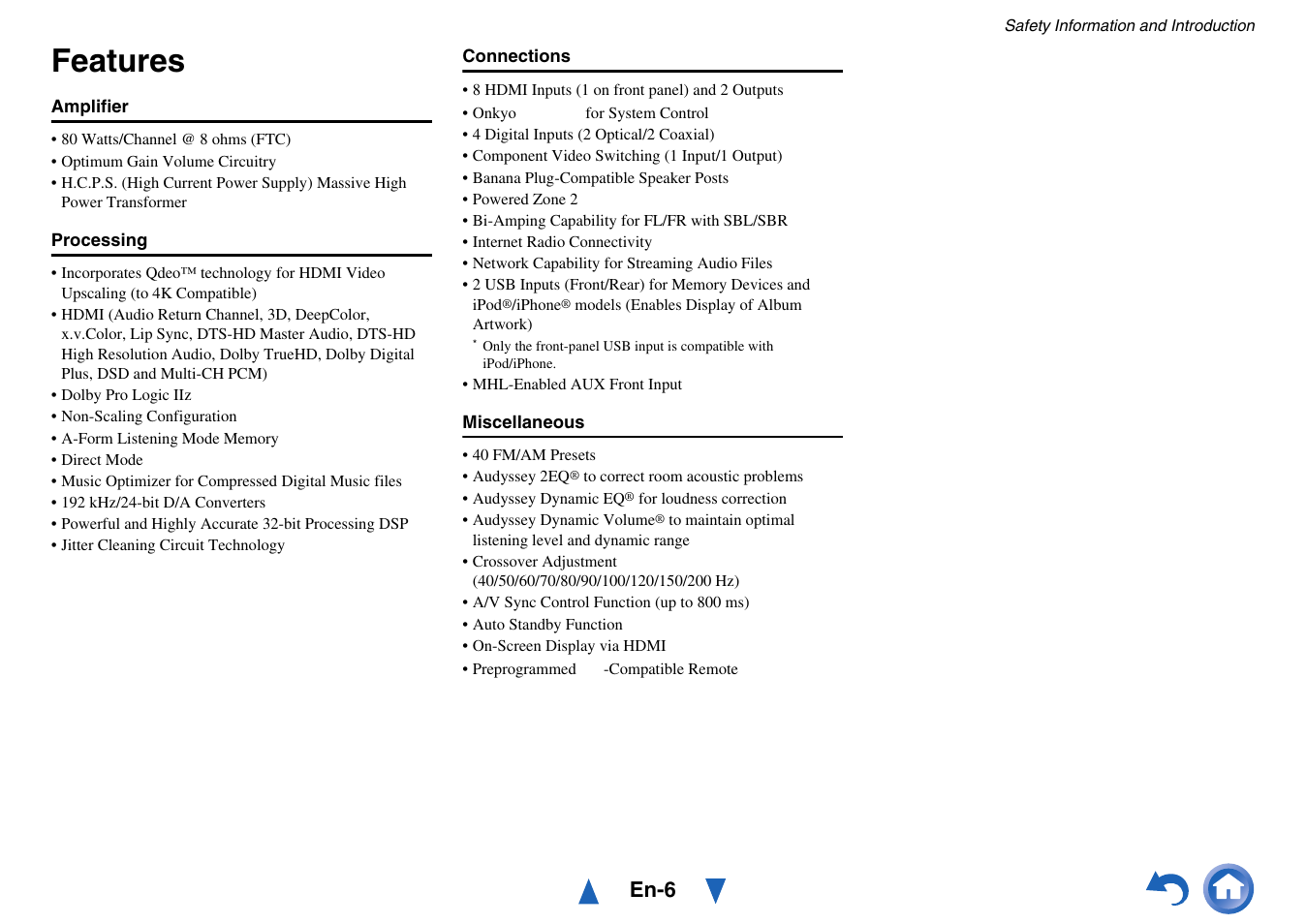 Features, En-6 | Onkyo AV RECEIVER HT-RC460 User Manual | Page 6 / 140