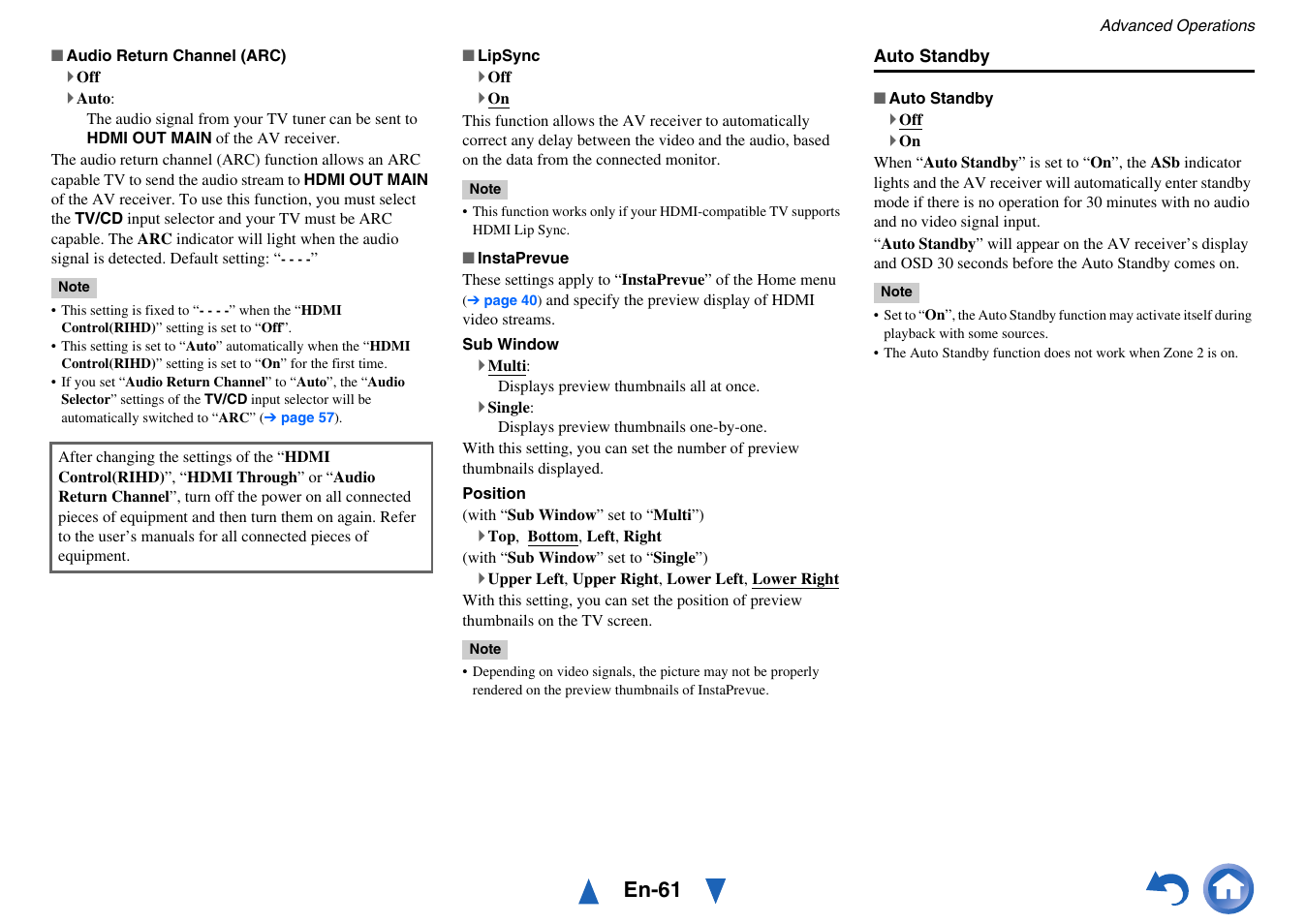 Auto standby, Or not, En-61 | Onkyo AV RECEIVER HT-RC460 User Manual | Page 61 / 140