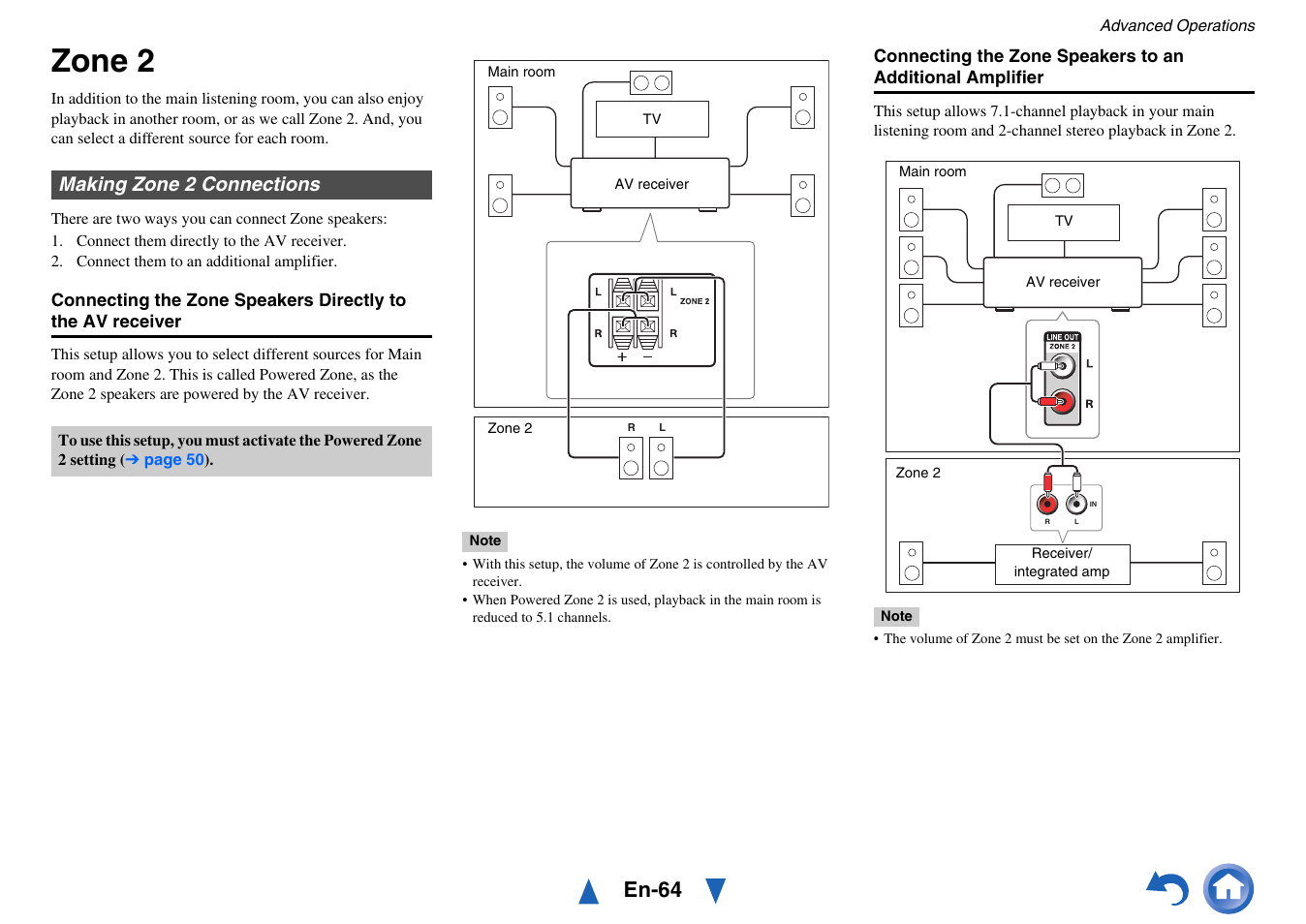 Zone 2, Making zone 2 connections, En-64 | Onkyo AV RECEIVER HT-RC460 User Manual | Page 64 / 140