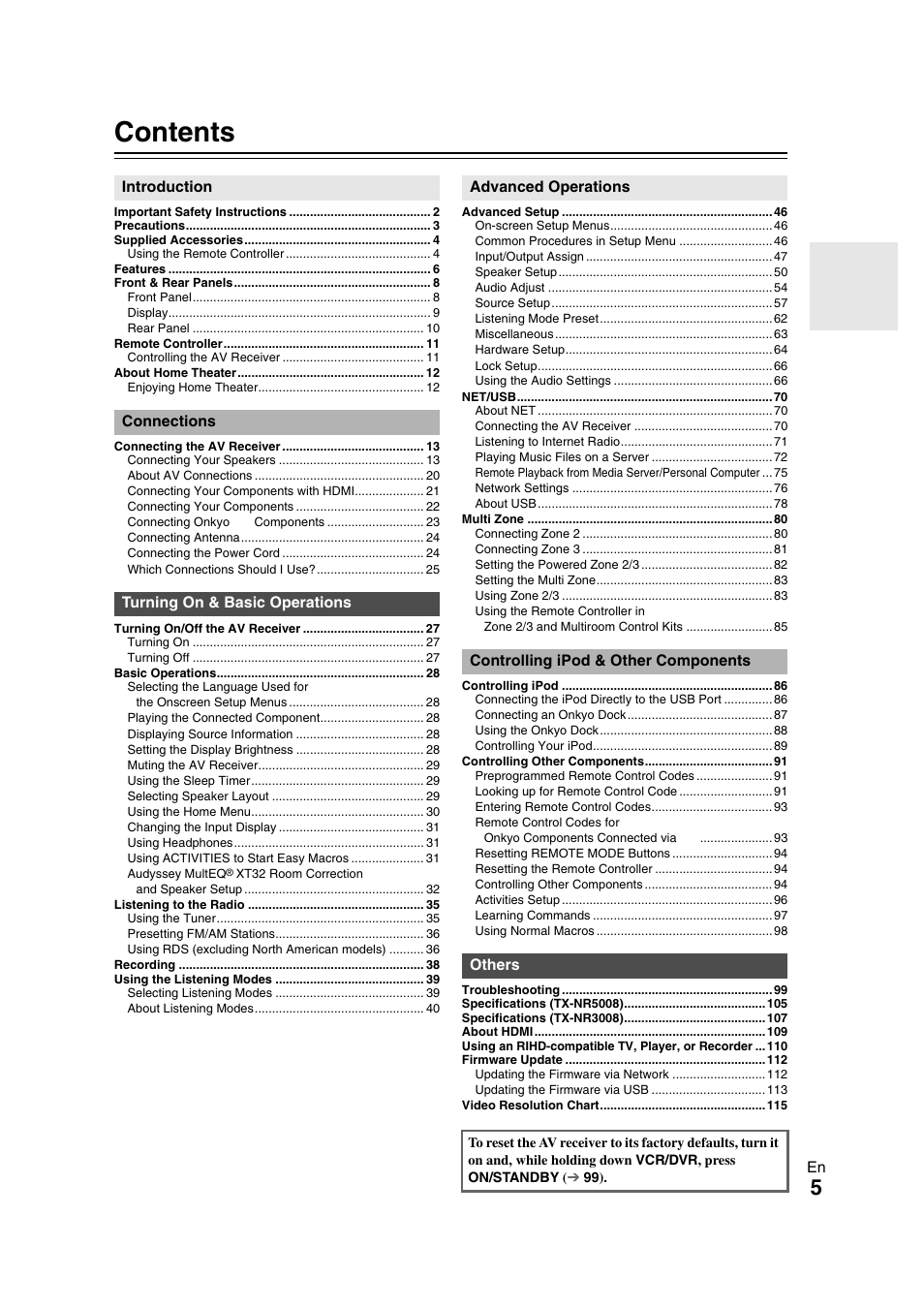 Onkyo TX-NR3008 User Manual | Page 5 / 116