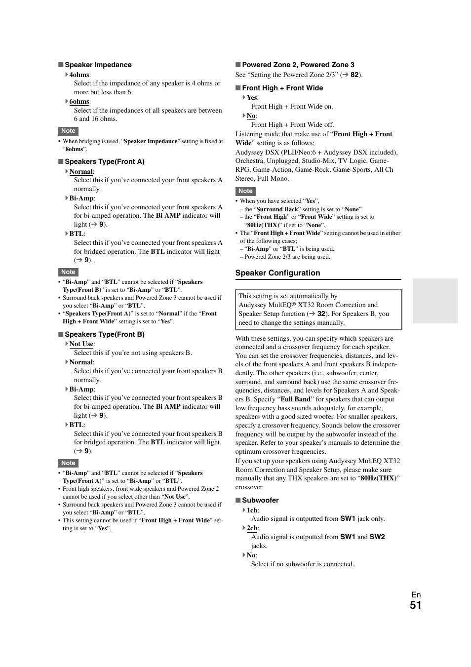 51 ). if you use speak, Speaker configuration, Setting | Ting | Onkyo TX-NR3008 User Manual | Page 51 / 116