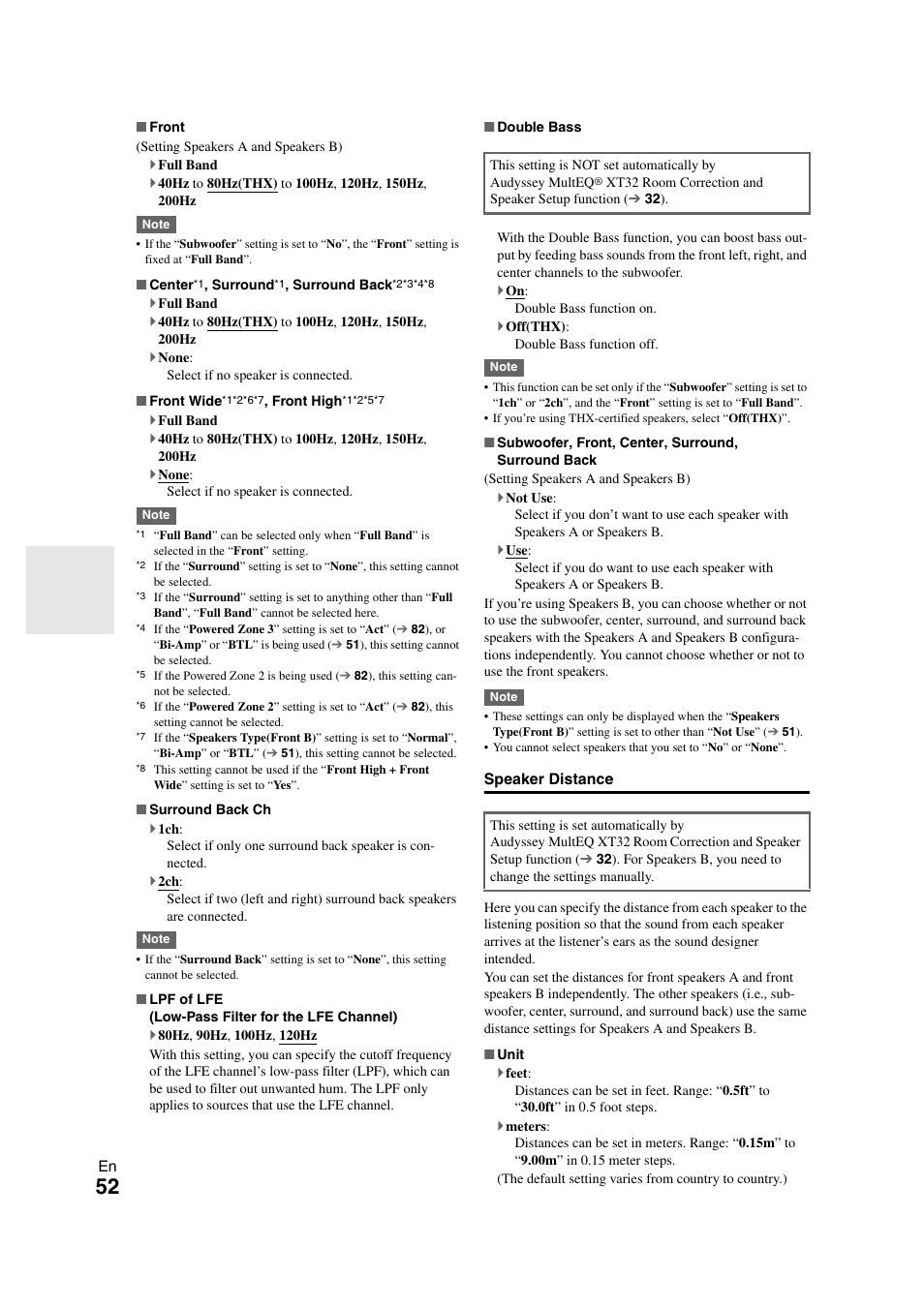Speaker distance | Onkyo TX-NR3008 User Manual | Page 52 / 116