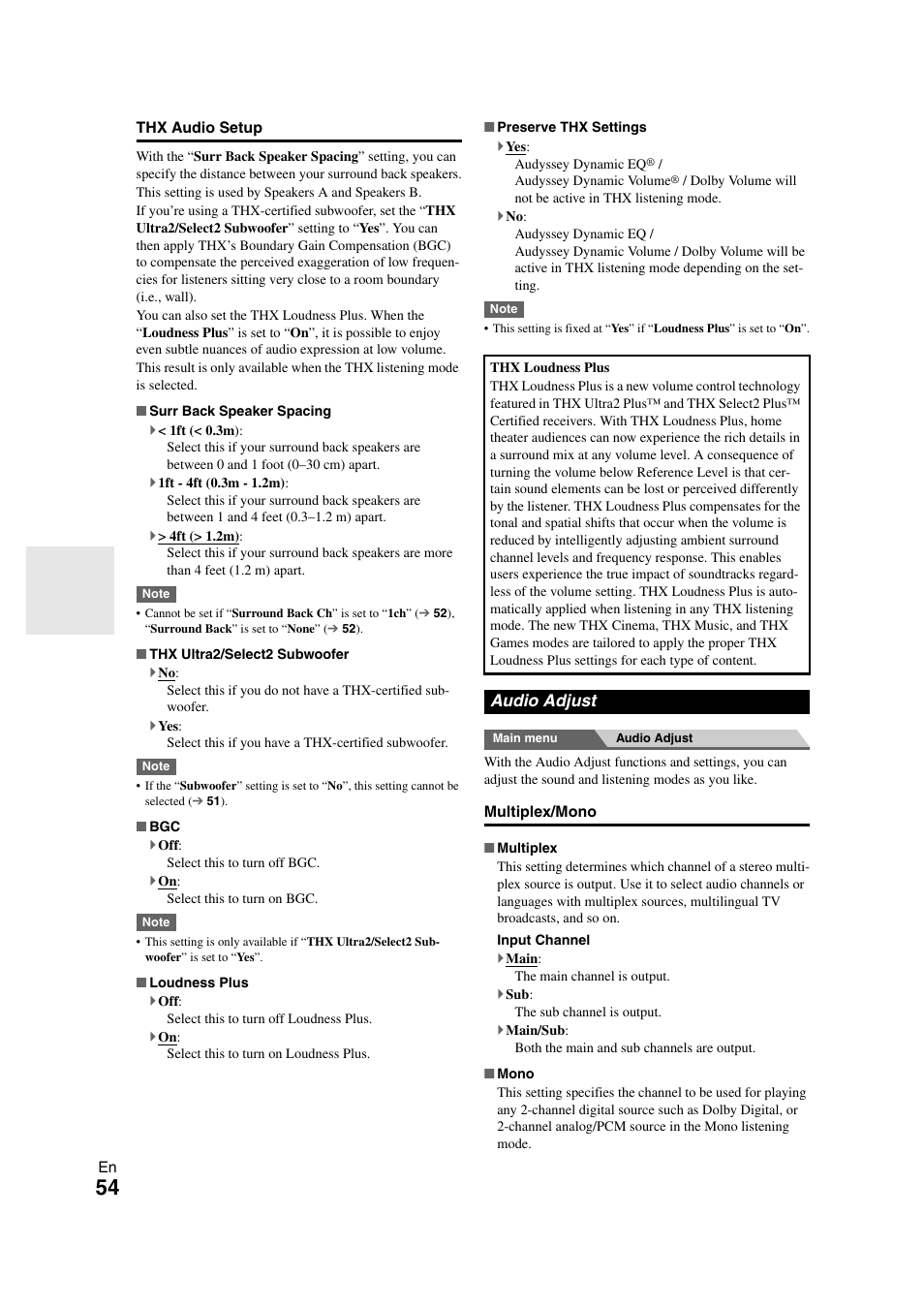 Audio adjust | Onkyo TX-NR3008 User Manual | Page 54 / 116