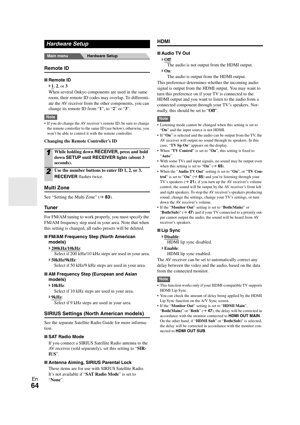 Hardware setup, 64 ) and your tv or dis | Onkyo TX-NR3008 User Manual | Page 64 / 116