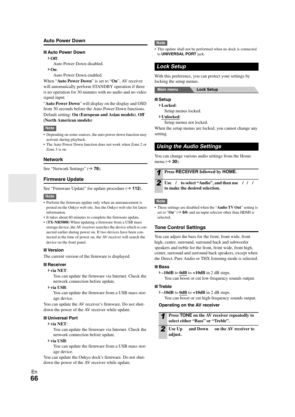 Lock setup, Using the audio settings, Lock setup using the audio settings | Onkyo TX-NR3008 User Manual | Page 66 / 116