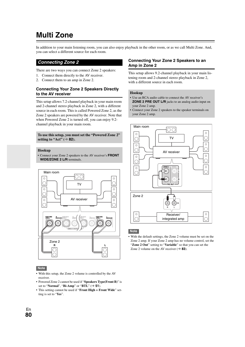Multi zone, Connecting zone 2 | Onkyo TX-NR3008 User Manual | Page 80 / 116