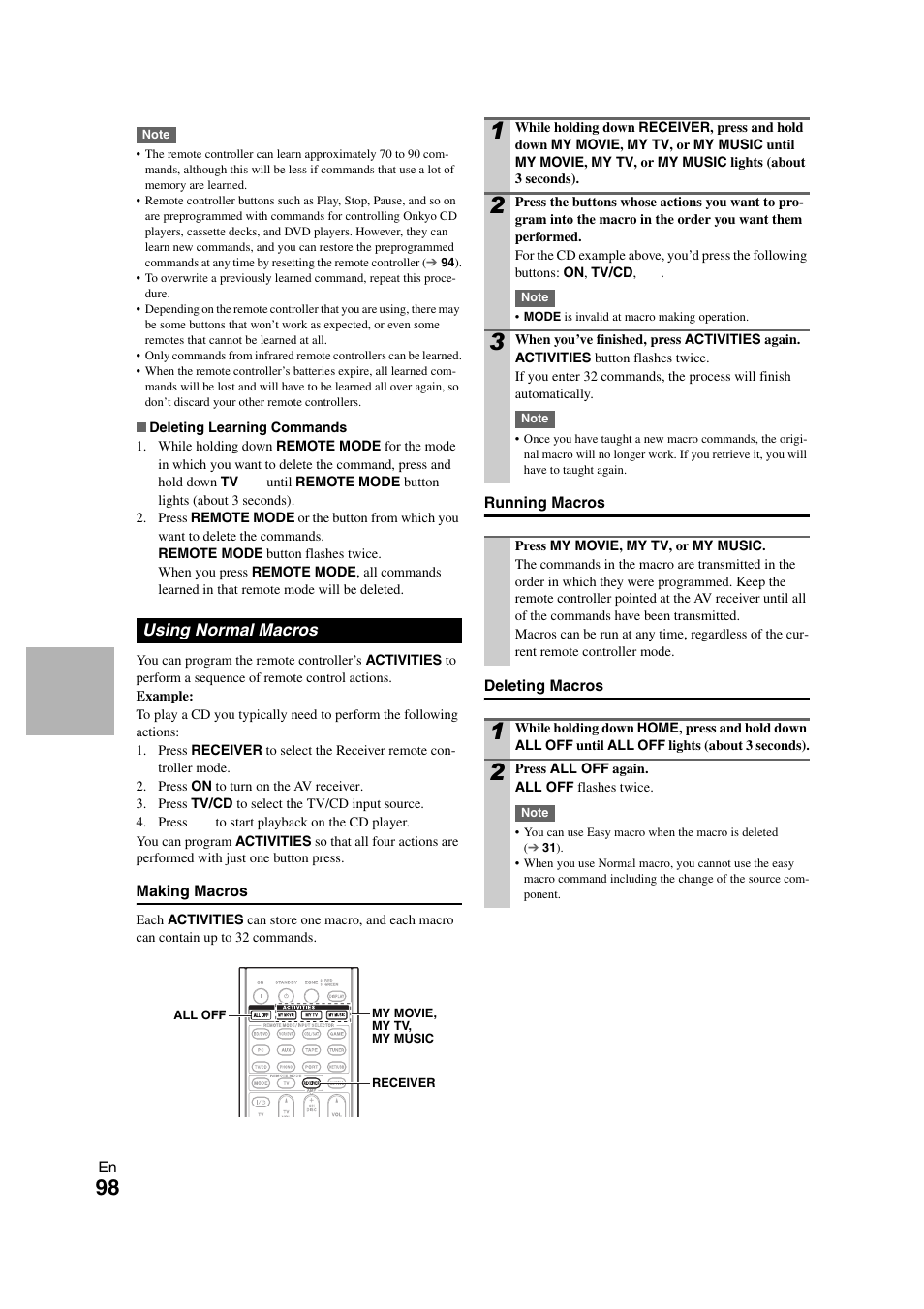 Using normal macros | Onkyo TX-NR3008 User Manual | Page 98 / 116