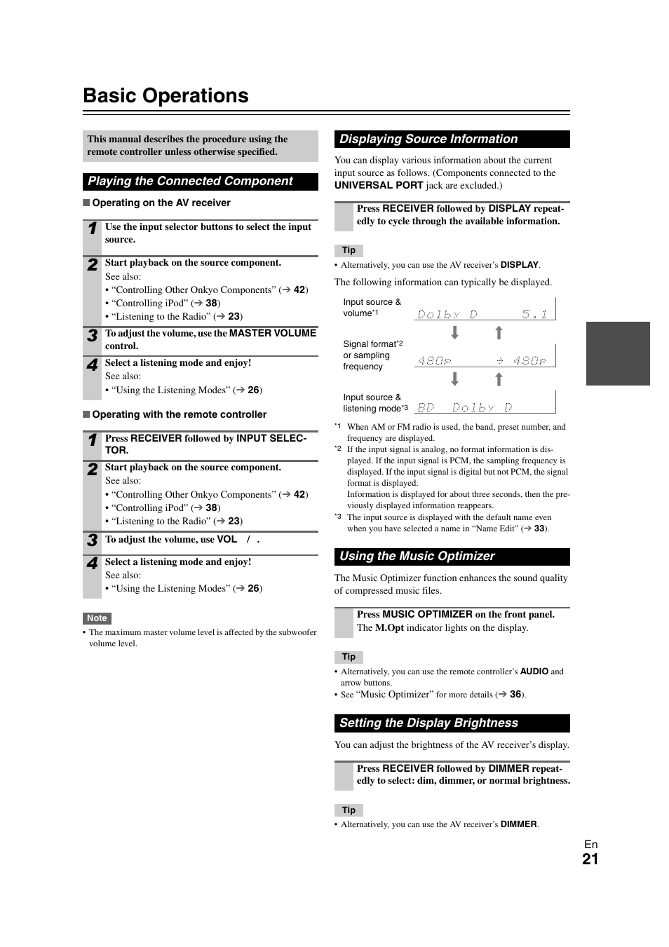Basic operations, Tton | Onkyo AVX-280 User Manual | Page 21 / 56