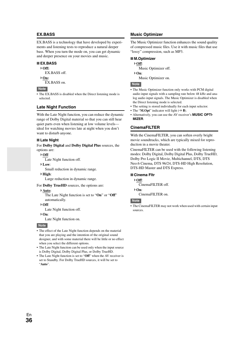 Music optimizer, Tails | Onkyo AVX-280 User Manual | Page 36 / 56