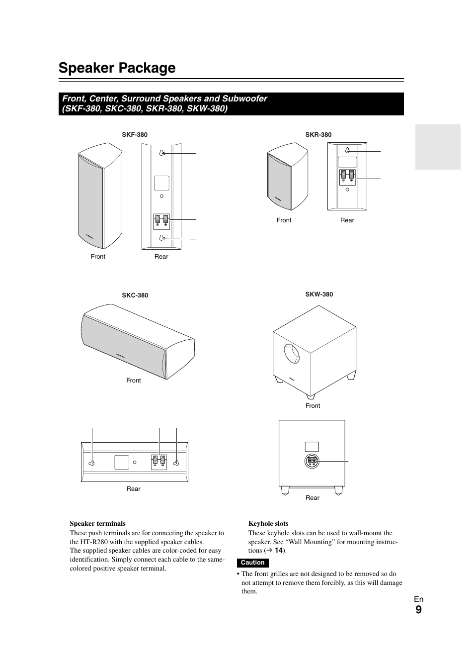 Speaker package | Onkyo AVX-280 User Manual | Page 9 / 56