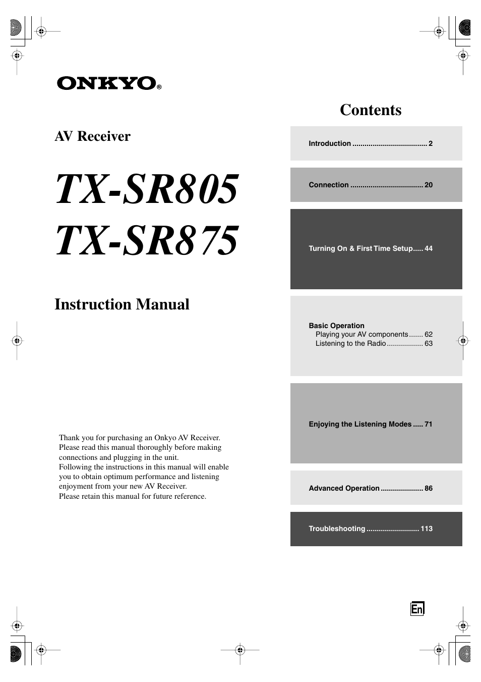 Onkyo TX SR805 User Manual | 120 pages