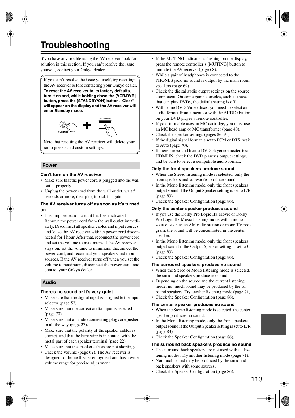 Troubleshooting | Onkyo TX SR805 User Manual | Page 113 / 120