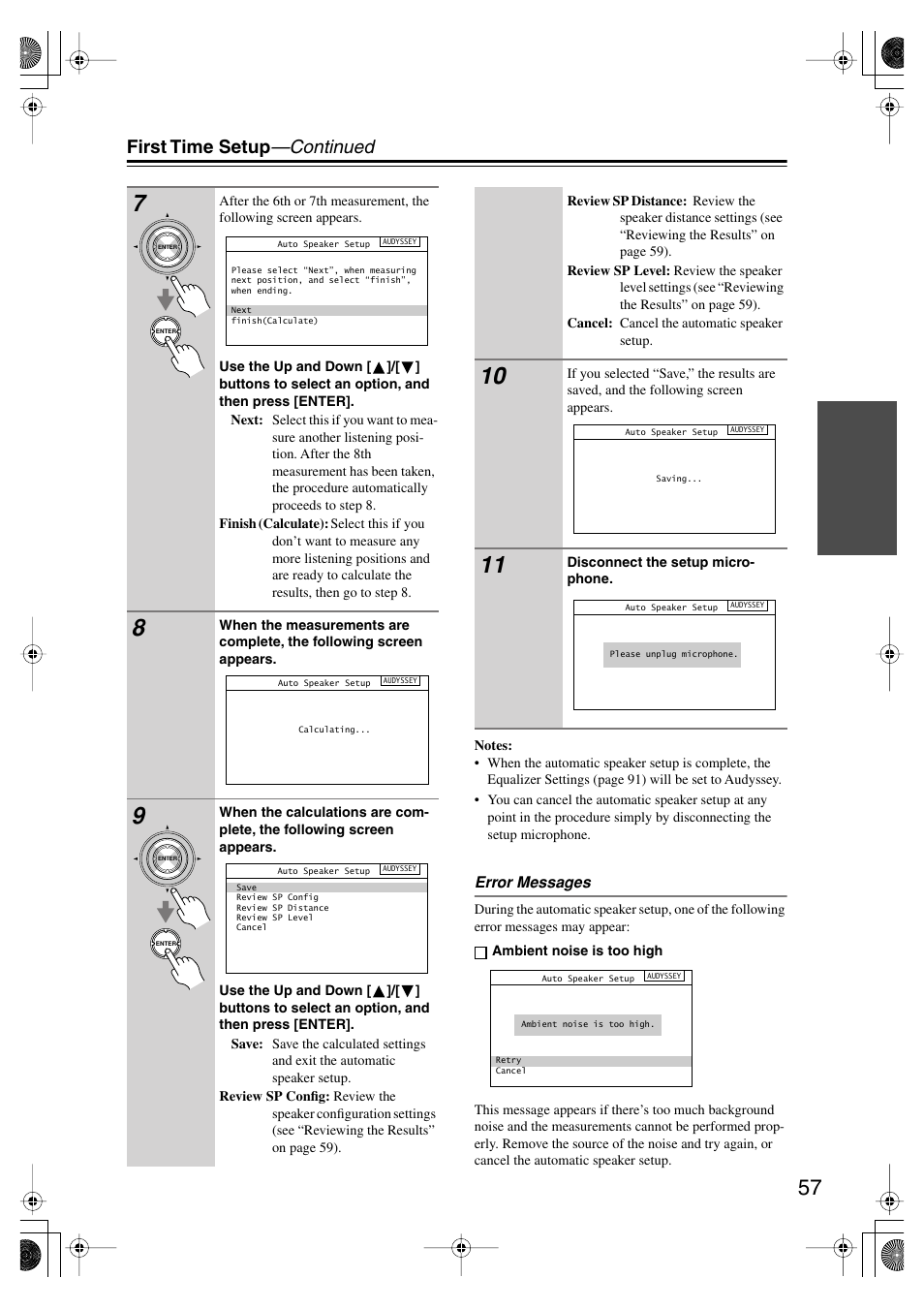 First time setup —continued | Onkyo TX SR805 User Manual | Page 57 / 120