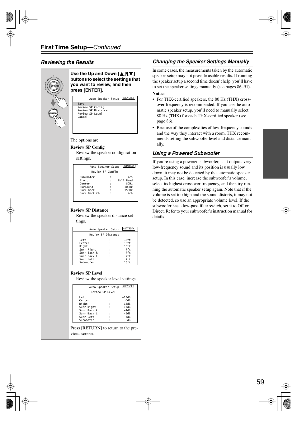 First time setup —continued | Onkyo TX SR805 User Manual | Page 59 / 120