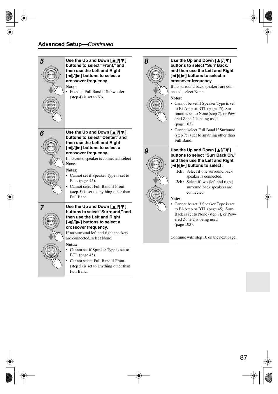 Advanced setup —continued | Onkyo TX SR805 User Manual | Page 87 / 120