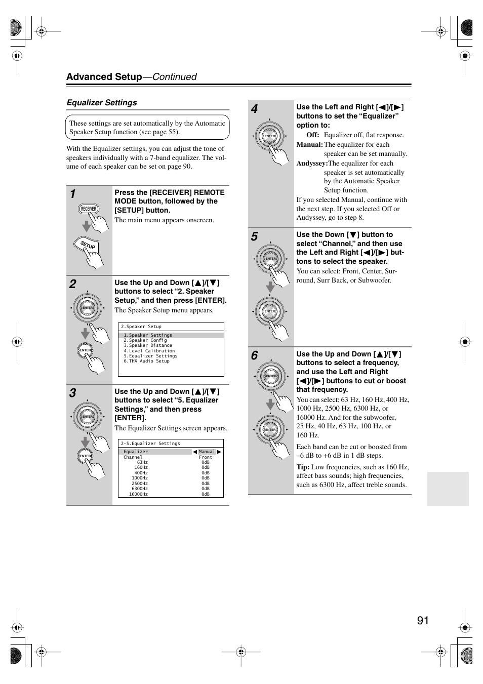 Advanced setup —continued | Onkyo TX SR805 User Manual | Page 91 / 120