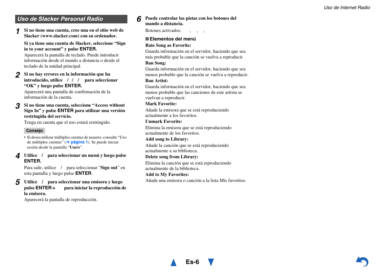 Uso de slacker personal radio | Onkyo TX-NR515 User Manual | Page 114 / 140
