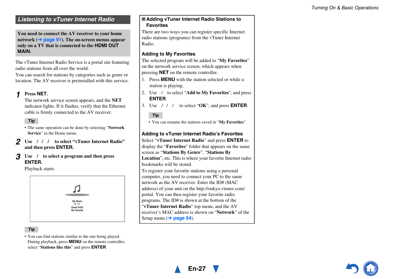 Listening to vtuner internet radio, Cator, En-27 | Onkyo TX-NR515 User Manual | Page 27 / 140