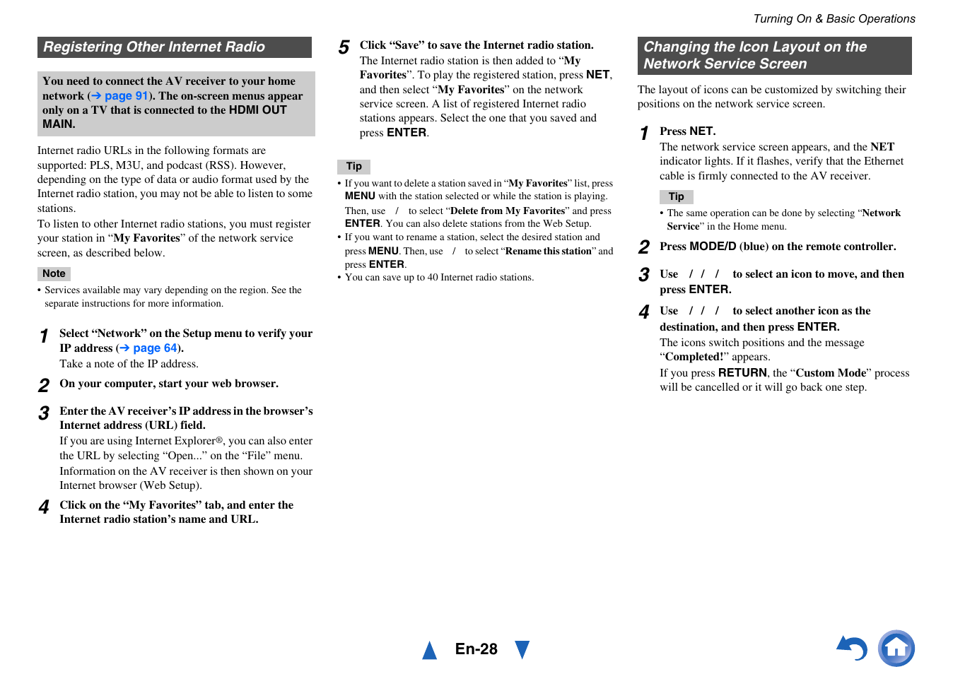 Registering other internet radio, On the network service screen | Onkyo TX-NR515 User Manual | Page 28 / 140