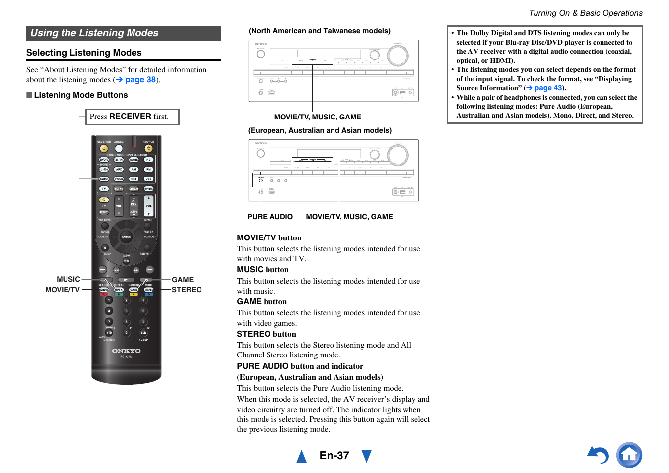 Using the listening modes, En-37 | Onkyo TX-NR515 User Manual | Page 37 / 140