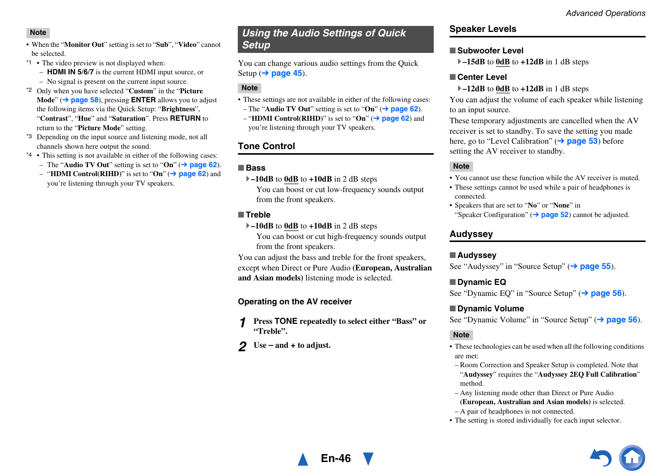 Using the audio settings of quick setup, E mode, Listening mode | En-46 | Onkyo TX-NR515 User Manual | Page 46 / 140