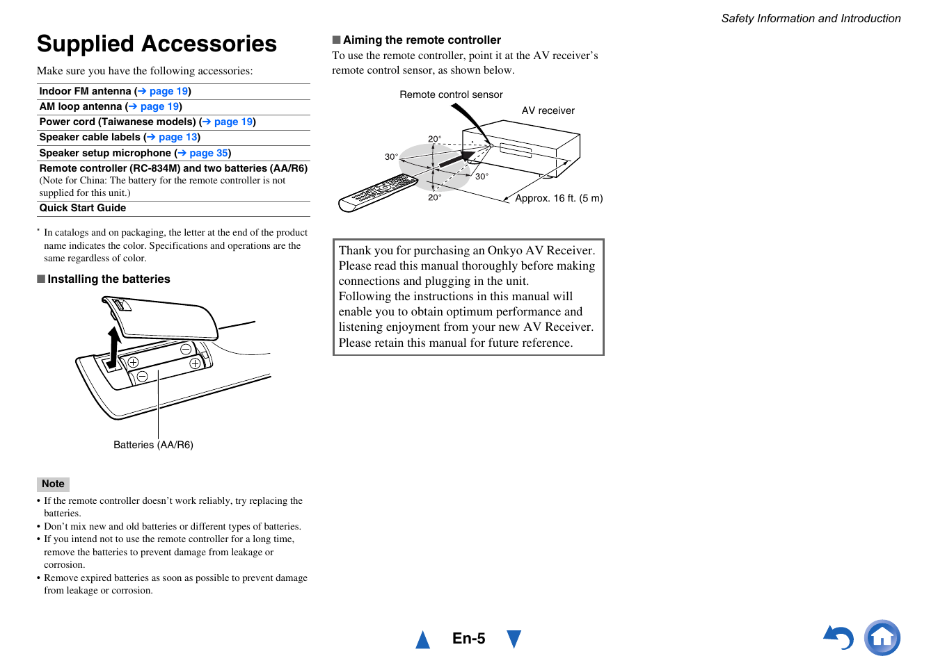 Supplied accessories, En-5 | Onkyo TX-NR515 User Manual | Page 5 / 140