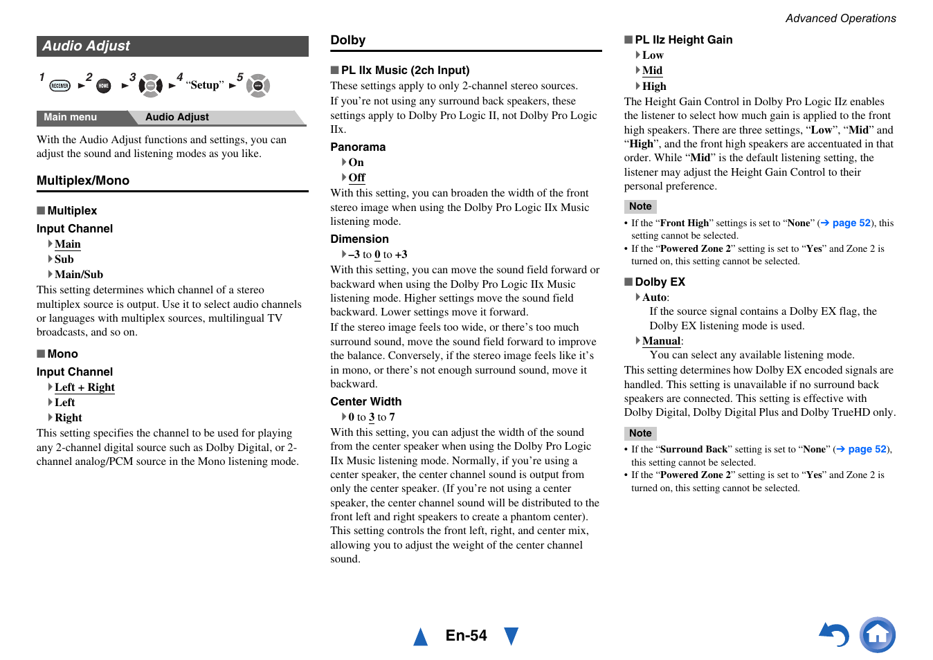Audio adjust, En-54 | Onkyo TX-NR515 User Manual | Page 54 / 140