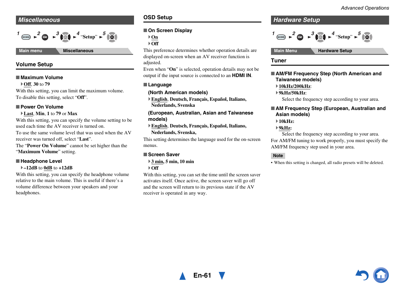 Miscellaneous, Hardware setup, Miscellaneous hardware setup | En-61 | Onkyo TX-NR515 User Manual | Page 61 / 140
