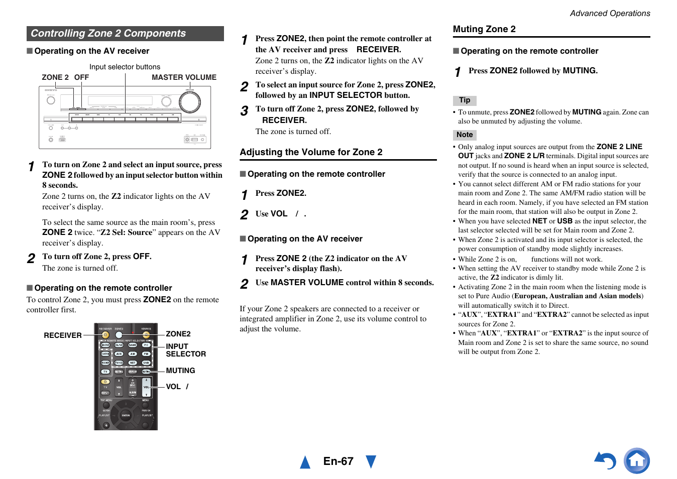 Controlling zone 2 components, Cator | Onkyo TX-NR515 User Manual | Page 67 / 140