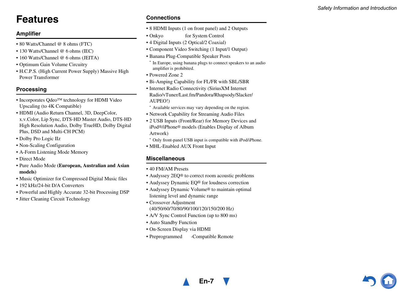Features, En-7 | Onkyo TX-NR515 User Manual | Page 7 / 140