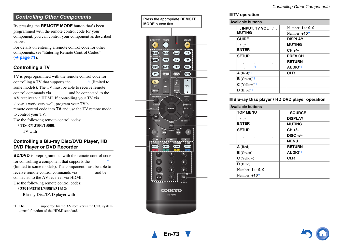 Controlling other components, En-73 | Onkyo TX-NR515 User Manual | Page 73 / 140