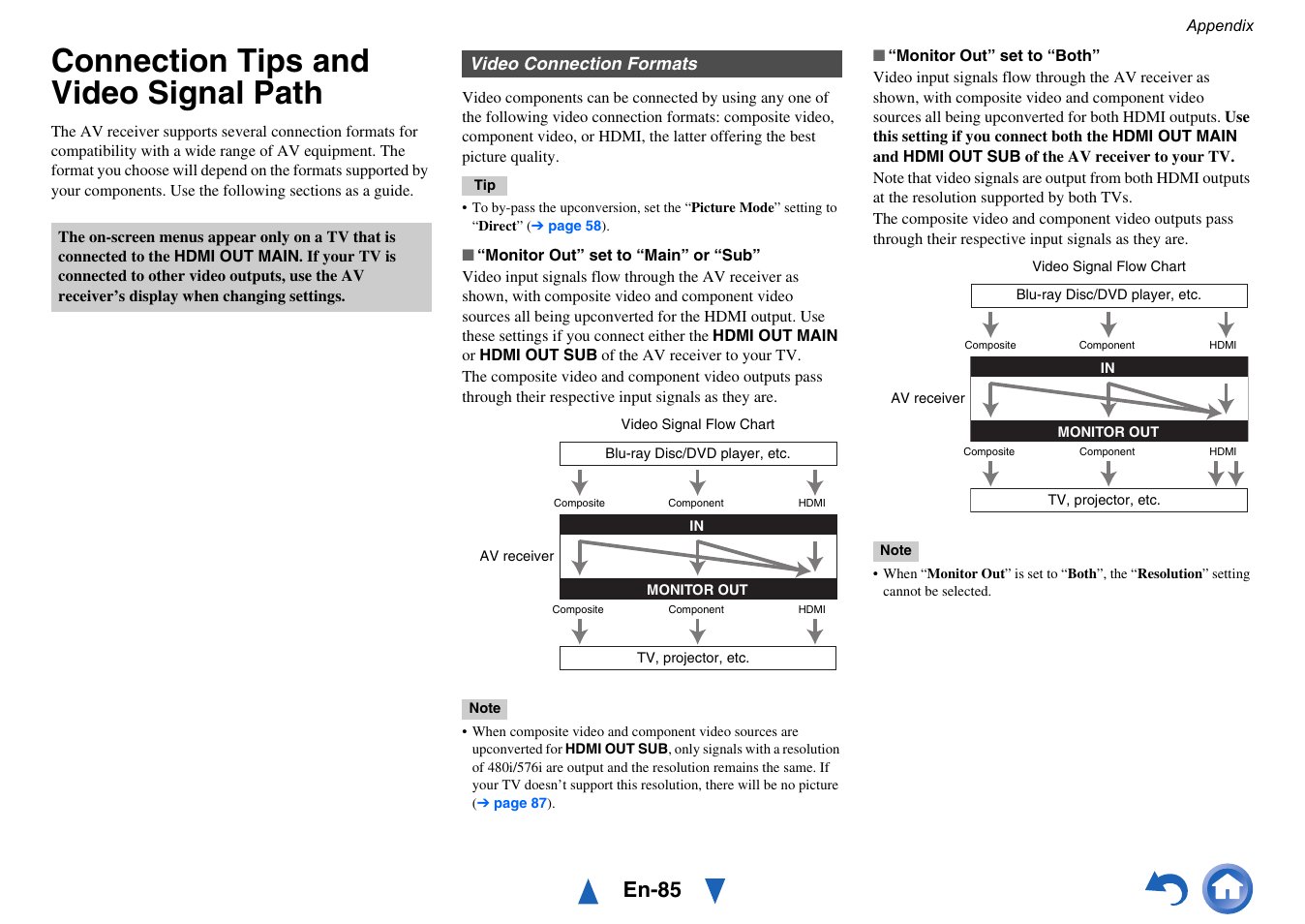 Connection tips and video signal path, Tion, Ee “video connection formats | Option. see “video connection formats” for, En-85 | Onkyo TX-NR515 User Manual | Page 85 / 140